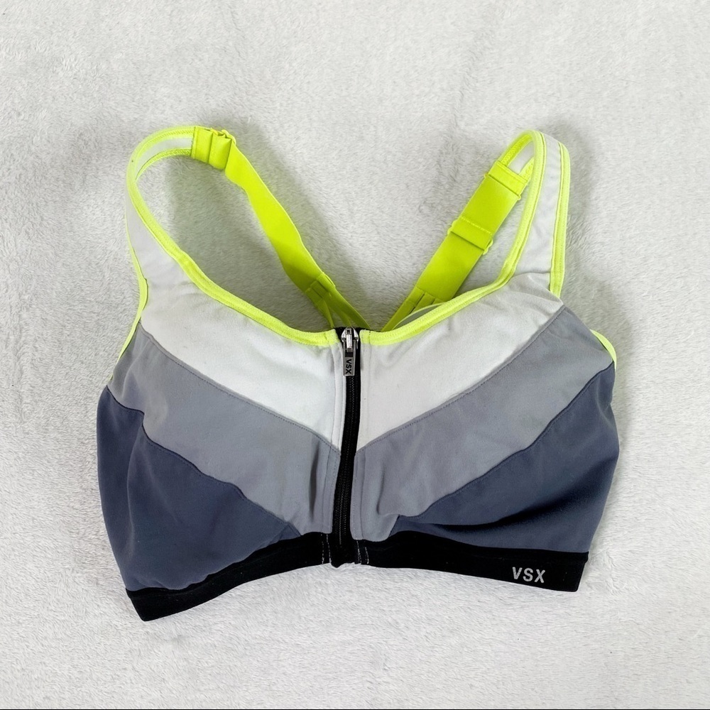 Victoria’s Secret sport grey yellow zip front sports bra size 32DD